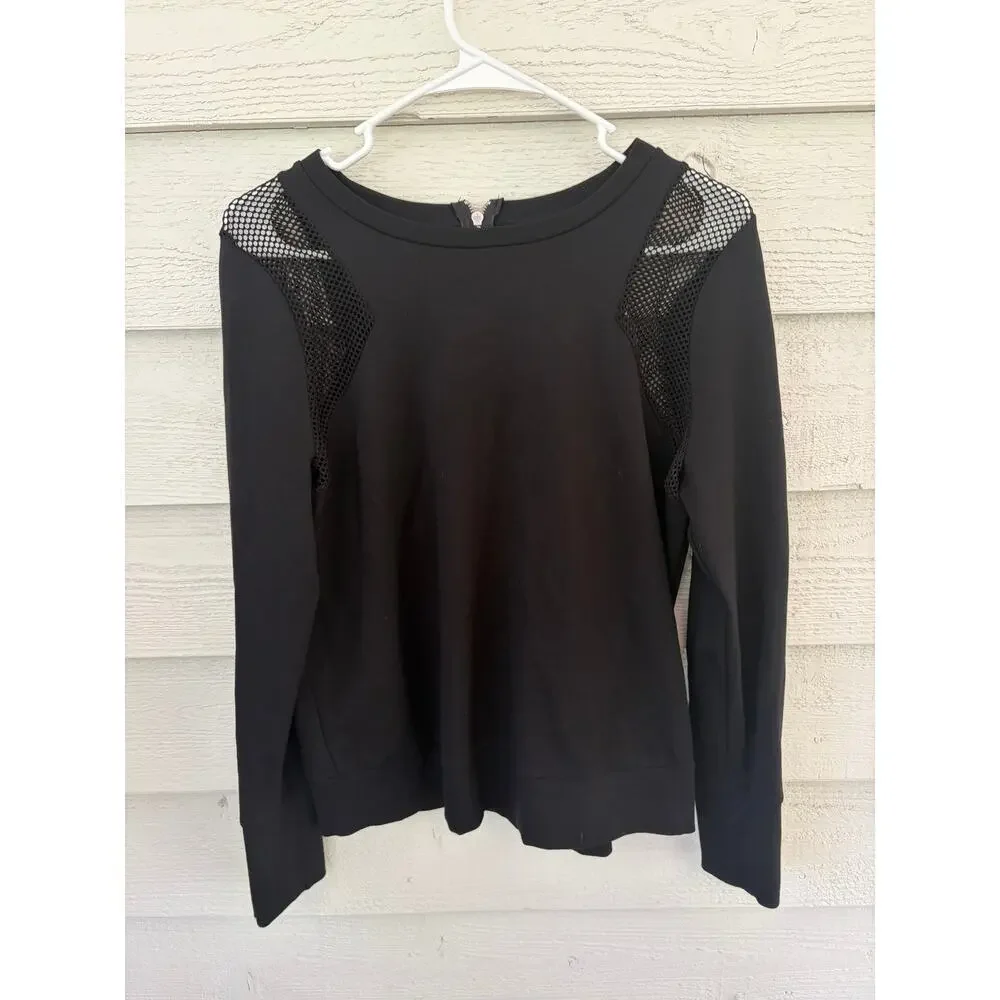 Banana Republic Black Long Sleeve Top Mesh Shoulder Detail Size M - Picture 2 of 4